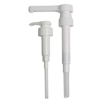 Großhandel mit Sirupspenderpumpen aus PP-Kunststoff in Lebensmittelqualität und großer Dosierung von 8 cm³, 10 cm³ und 30 cm³ in den Größen 28 mm, 33 mm und 38 mm