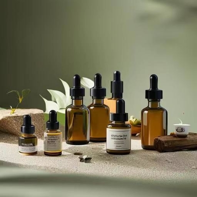 Reisefreundliche Amber-Ätherölflasche mit Plastik-Tropfkopf und Glaspipette 5ml 10ml 30ml 50ml 100ml