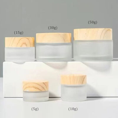 5g 10g 15g 30g 50g Leere Glaskremkrüge Nachfüllbare Kosmetik Natürliches Holz Leckdichtes Aufbewahrungsgefäß für Augencreme Gesichtsmaske Hautpflege