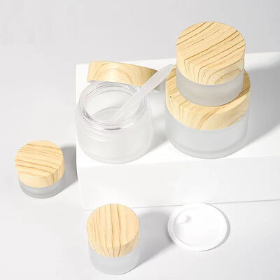 5g 10g 15g 30g 50g Leere Glaskrem-Glasflaschen Kosmetik Natürliche Holzbehälter für Augencreme Gesichtsmaske